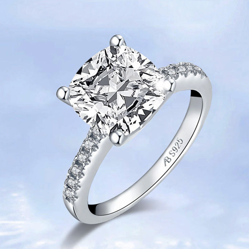 Cushion Cut Sona Diamond Pave Sterling Silver Ring - ReadYourHeart