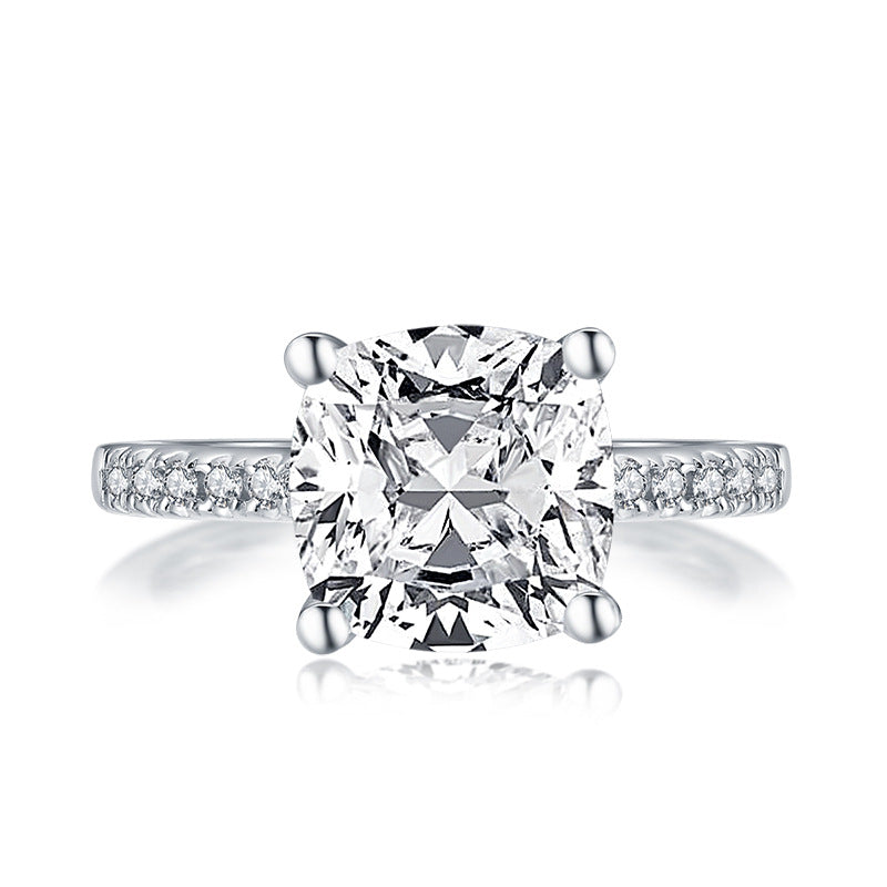Cushion Cut Sona Diamond Pave Sterling Silver Ring - ReadYourHeart