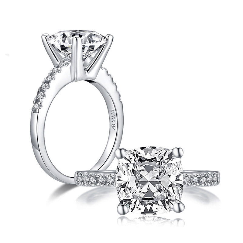 Cushion Cut Sona Diamond Pave Sterling Silver Ring - ReadYourHeart