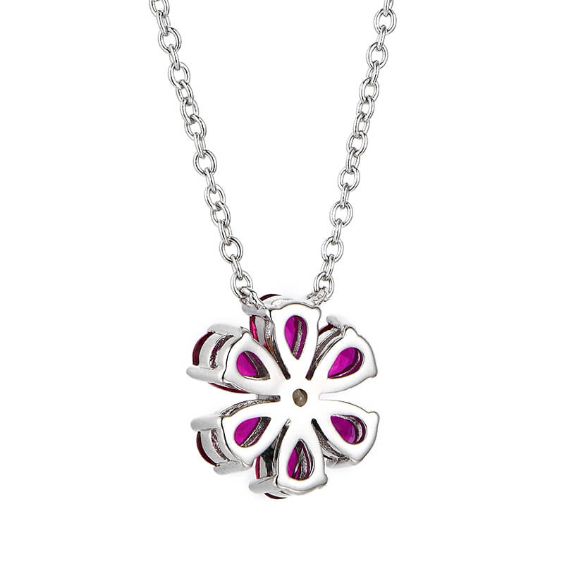 Six Leaf Clover Red Corundum Sterling Silver Necklace - ReadYourHeart