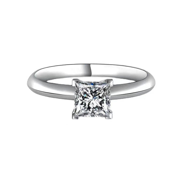 Solitaire Princess Cut Moissanite Sterling Silver Engagement Ring