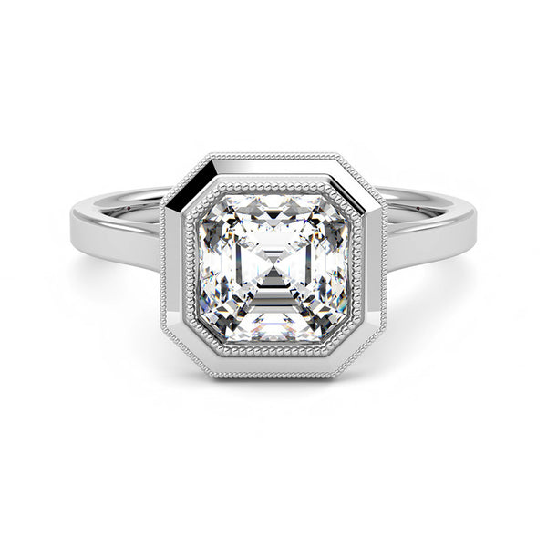 Solitaire Asscher Moissanite Milgrain Bezel Set Engagement Ring - ReadYourHeart