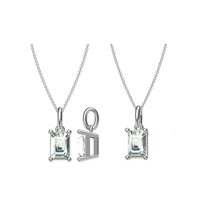 Solitaire Emerald-Cut Moissanite Necklace Pendant - ReadYourHeart