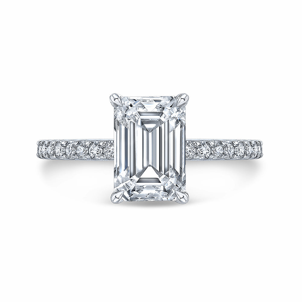 Solitaire Emerald-Cut Moissanite Pavé Engagement Ring - ReadYourHeart