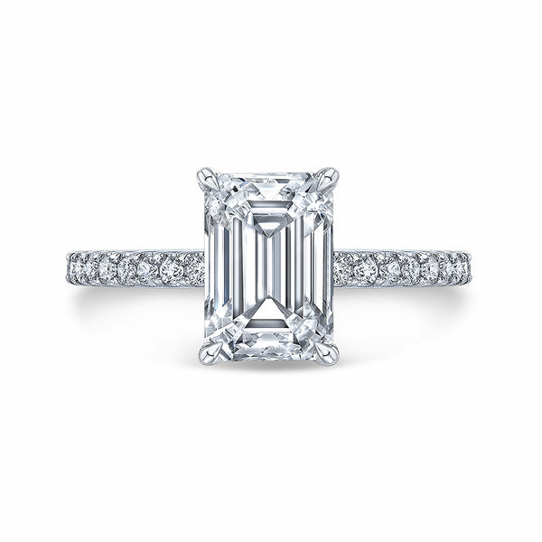 Solitaire Emerald-Cut Moissanite Pave Engagement Ring - ReadYourHeart