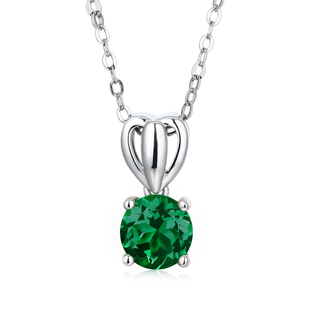 Solitaire Lab-Created Emerald Sterling Silver Necklace Pendant - ReadYourHeart