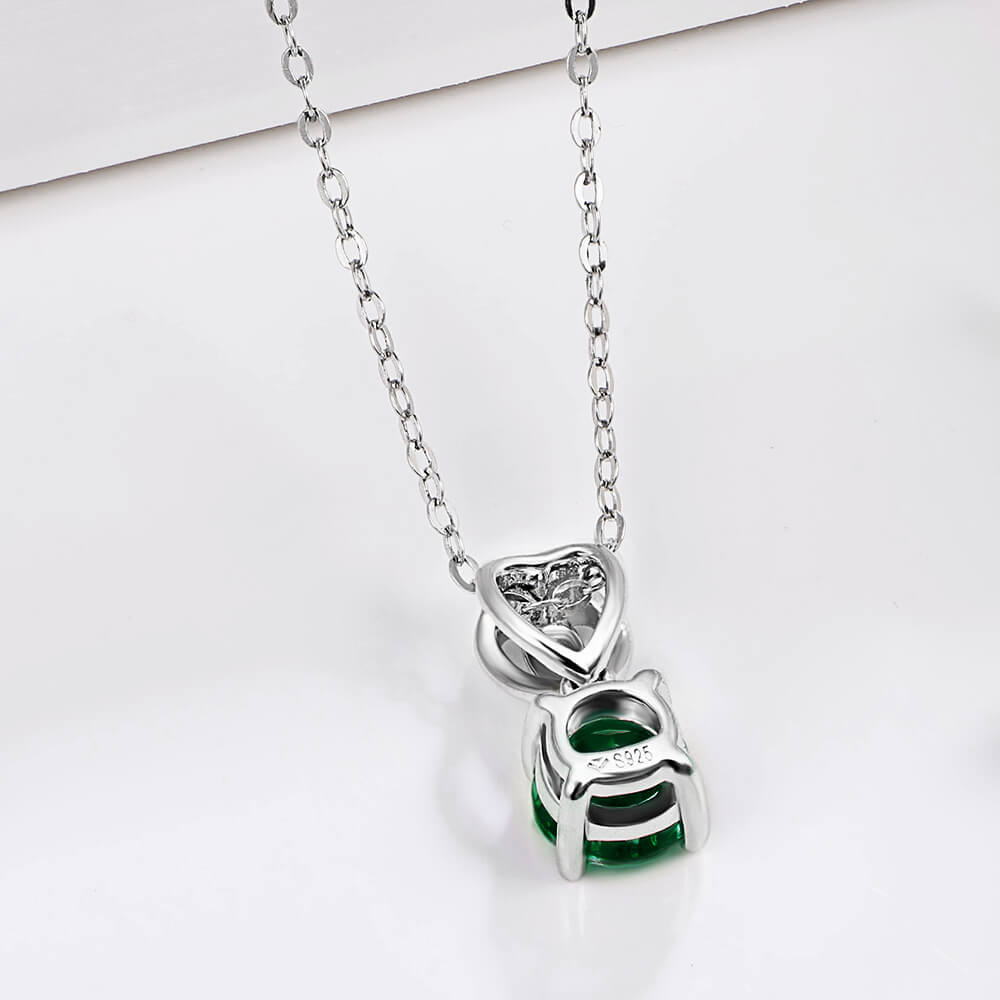 Solitaire Lab-Created Emerald Sterling Silver Necklace Pendant - ReadYourHeart