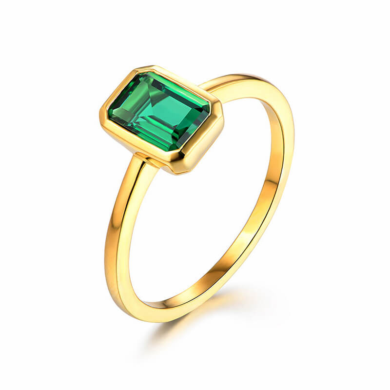 Solitaire Lab Emerald Bezel Sterling Silver Ring - ReadYourHeart