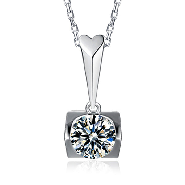 Solitaire Moissanite Heart-Shaped Sterling Silver Necklace Pendant
