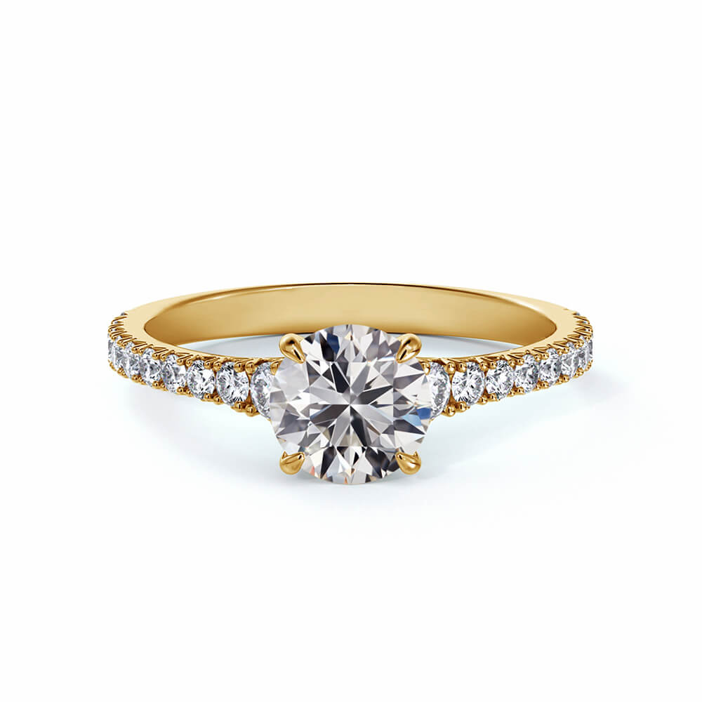 Solitaire Round Moissanite Pave Engagement Ring in 18K Gold - ReadYourHeart