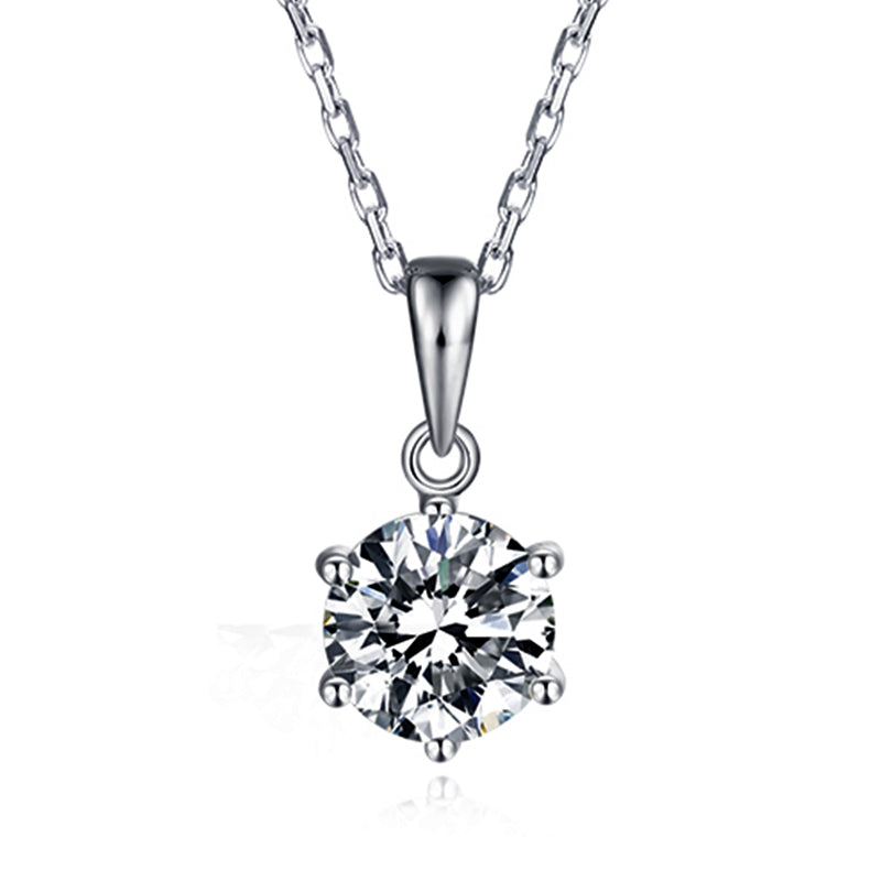 Solitaire Moissanite Six-Prong Sterling Silver Necklace Pendant - ReadYourHeart