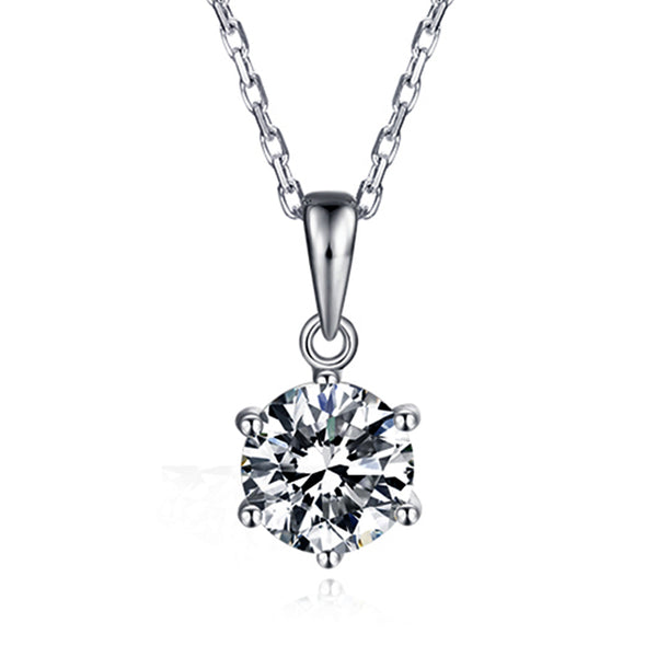 Solitaire Moissanite Six-Prong Sterling Silver Necklace Pendant