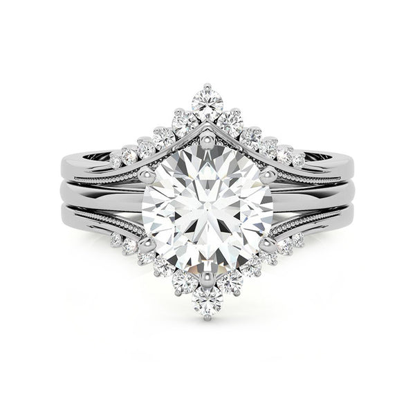 Solitaire Moissanite With Enhancer Shank Bridal Engagement Ring Set - ReadYourHeart