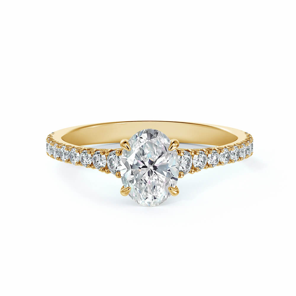 Solitaire Oval Cut Moissanite Pave Engagement Ring in 18K Gold - ReadYourHeart