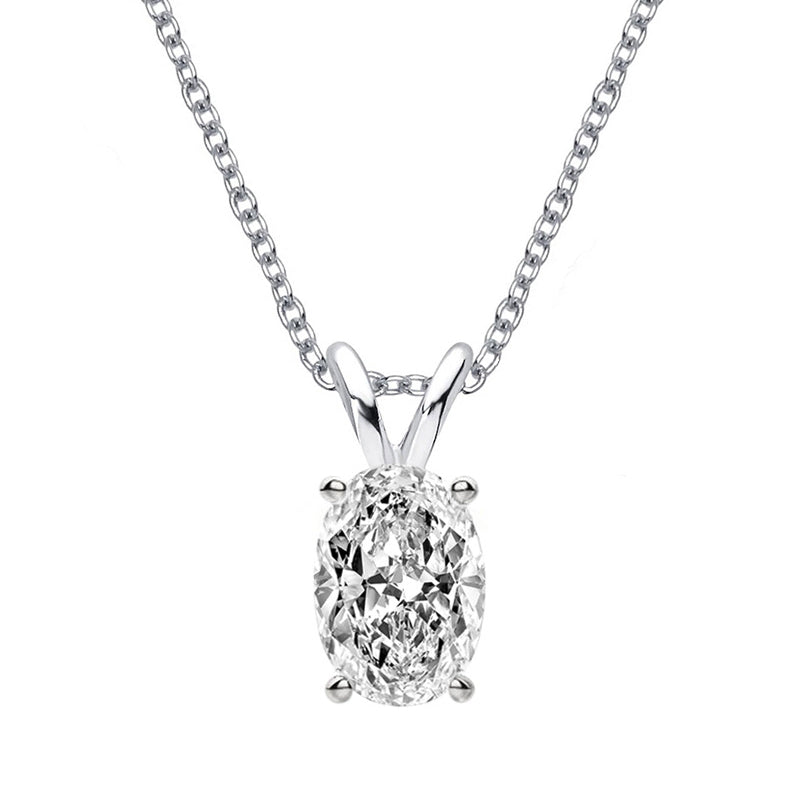 Solitaire Oval Moissanite Sterling Silver Necklace Pendant - ReadYourHeart