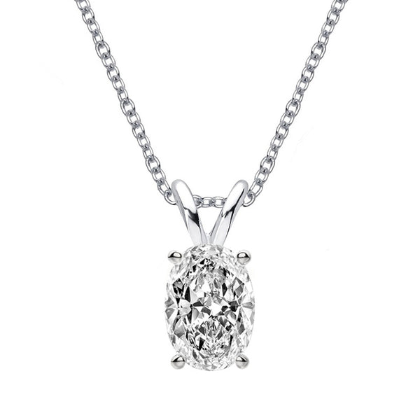 Solitaire Oval Moissanite Sterling Silver Necklace Pendant - ReadYourHeart