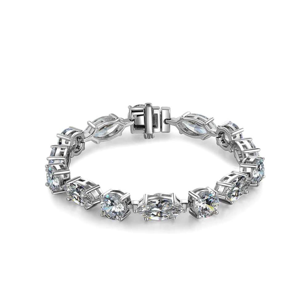 Solitaire Marquise & Round Lab-Sapphire Sterling Silver Bracelet - ReadYourHeart