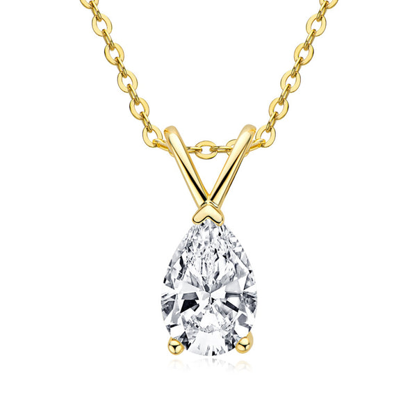 Solitaire Pear-Cut Moissanite Sterling Silver Necklace Pendant - ReadYourHeart