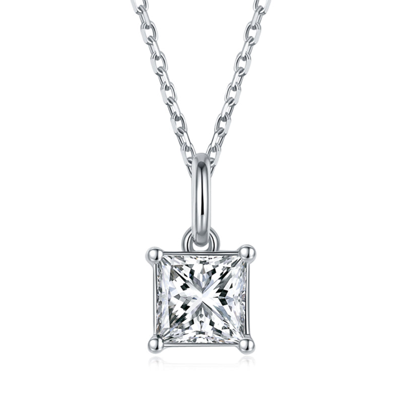 Solitaire Princess-Cut Moissanite Sterling Silver Necklace Pendant - ReadYourHeart