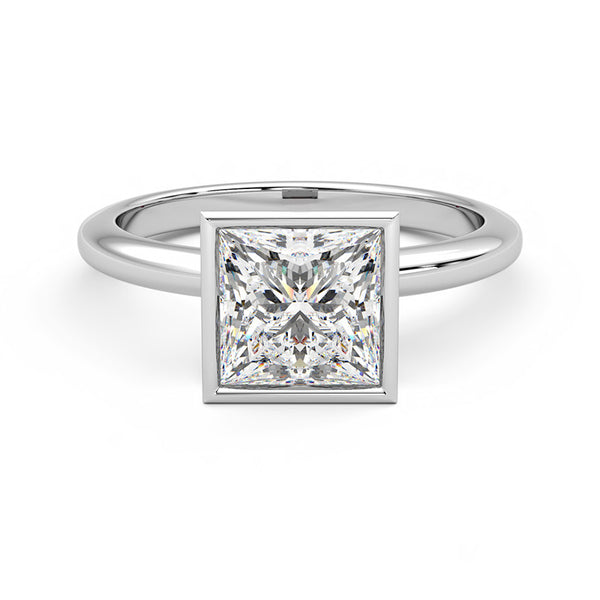 Solitaire Princess Cut Moissanite Bezel Set Engagement Ring - ReadYourHeart