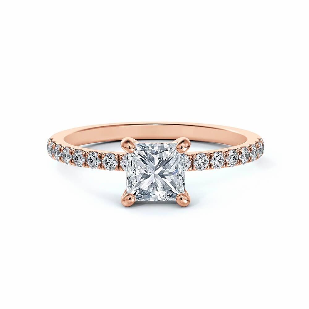 Solitaire Princess Cut Moissanite Pave Engagement Ring in 18K Gold - ReadYourHeart