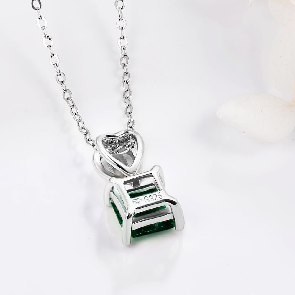 Solitaire Princess Lab-Created Emerald Sterling Silver Necklace - ReadYourHeart