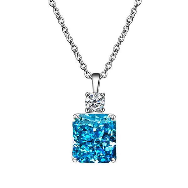 Solitaire Radiant-Cut Lab-Sapphire Sterling Silver Necklace Pendant