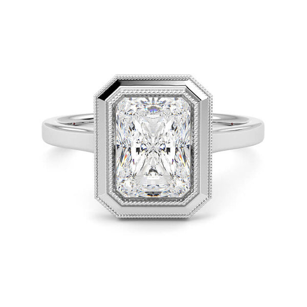 Solitaire Radiant Moissanite Milgrain Bezel Set Engagement Ring - ReadYourHeart