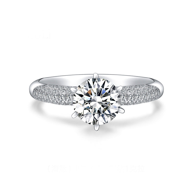 Solitaire Round Moissanite Five Rows Pave Engagement Ring - ReadYourHeart