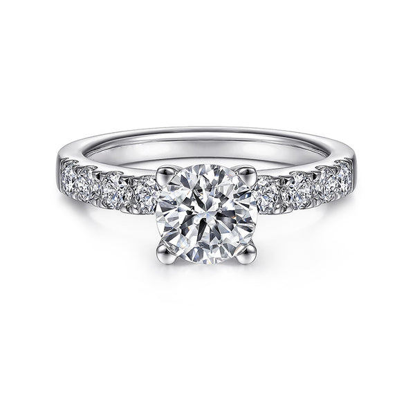 Solitaire Round Moissanite Four Prong Pave Engagement Ring - ReadYourHeart