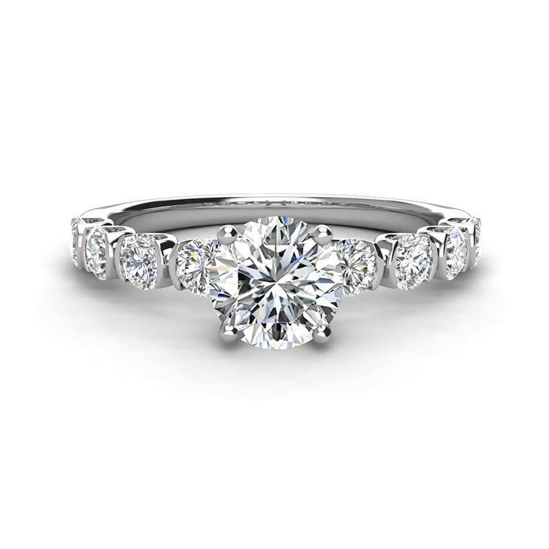 Solitaire with Half Bezel Accents Moissanite Engagement Ring - ReadYourHeart