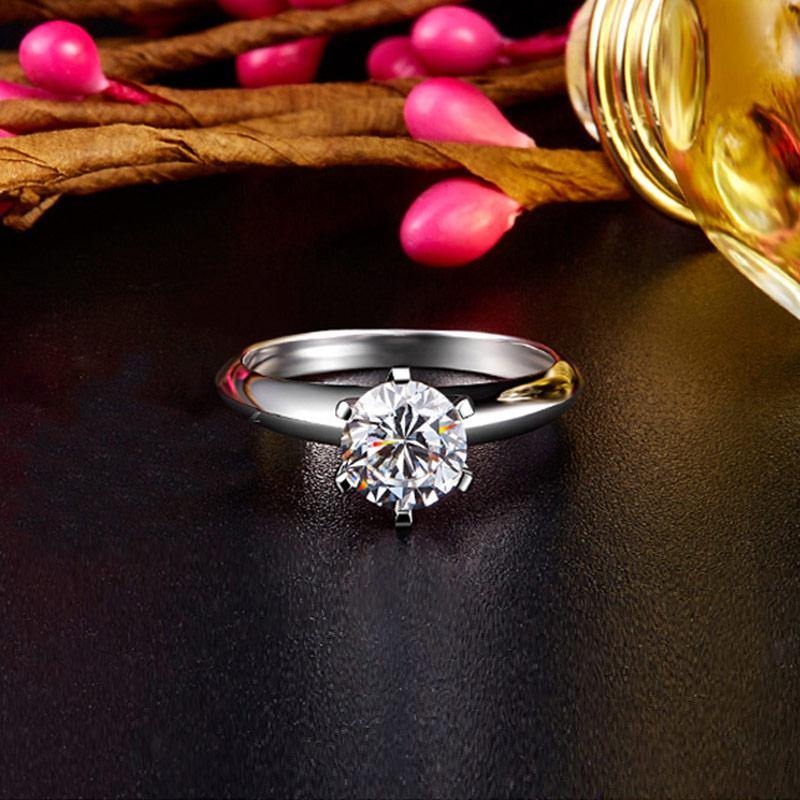 Sona Diamond Classic Six Prong Sterling Silver Ring - ReadYourHeart