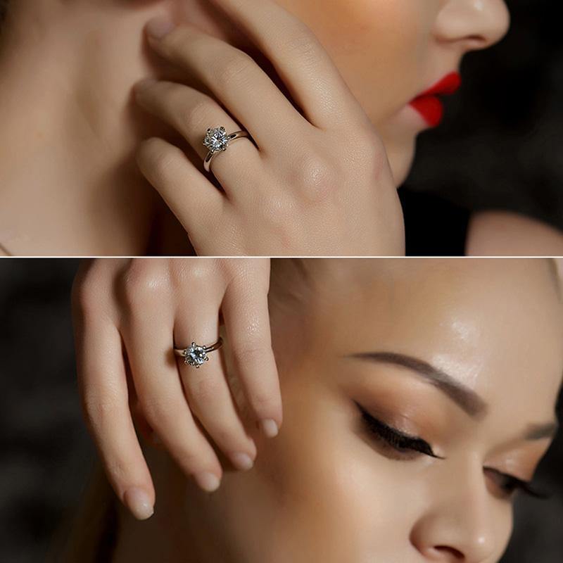 Sona Diamond Classic Six Prong Sterling Silver Ring - ReadYourHeart