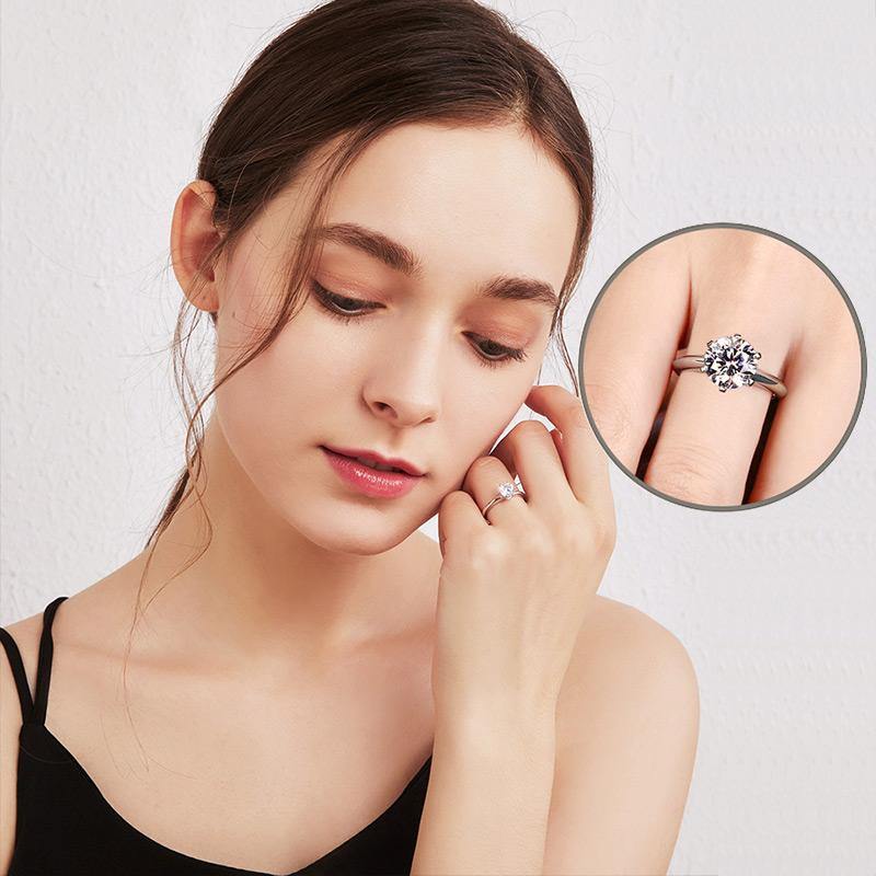 Sona Diamond Classic Six Prong Sterling Silver Ring - ReadYourHeart