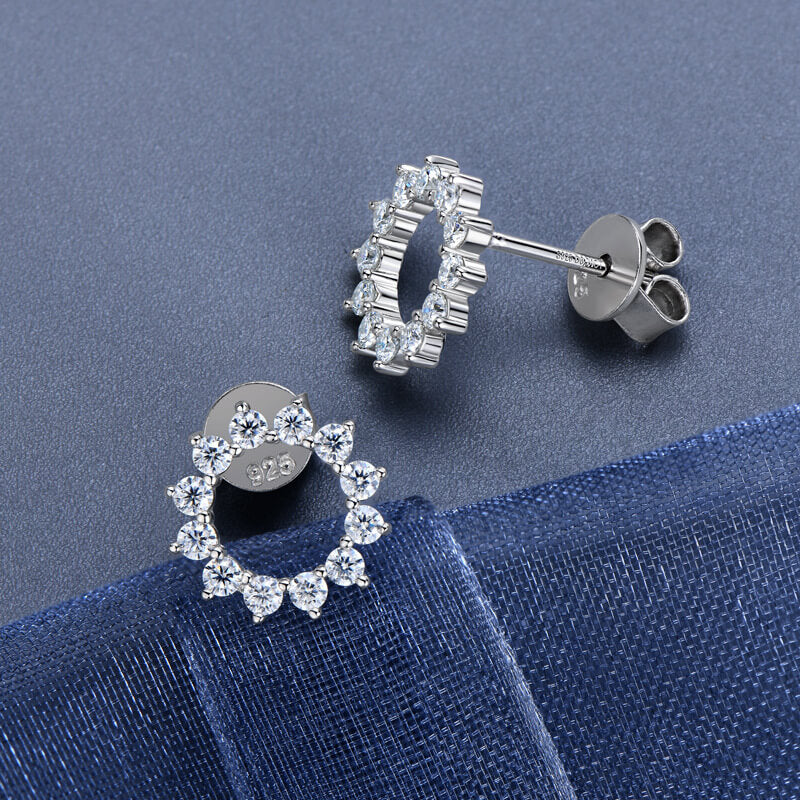 Sparkling Circle Moissanite Loop Stud Earrings In Sterling Silver - ReadYourHeart