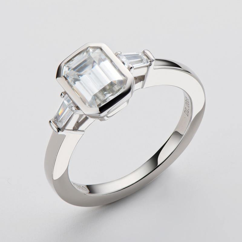 Square emerald cut Moissanite three stone sterling silver wedding ring - ReadYourHeart