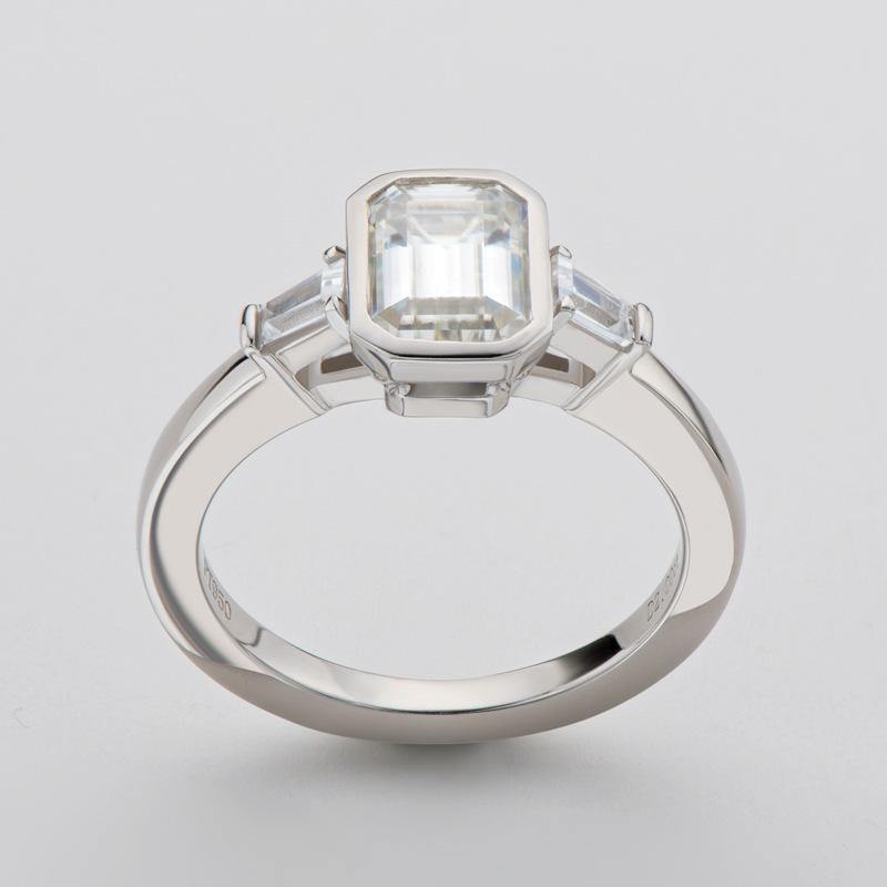 Square emerald cut Moissanite three stone sterling silver wedding ring - ReadYourHeart,RRL-FA1C007-2