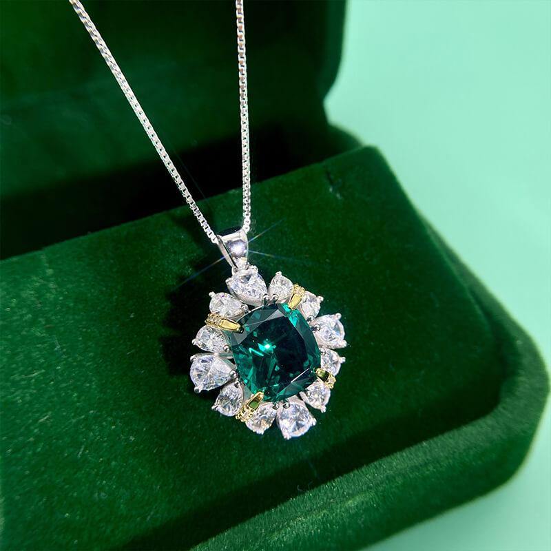 Square emerald two tone sterling silver necklace - ReadYourHeart,RNS-P0642G,RNX-P0642R