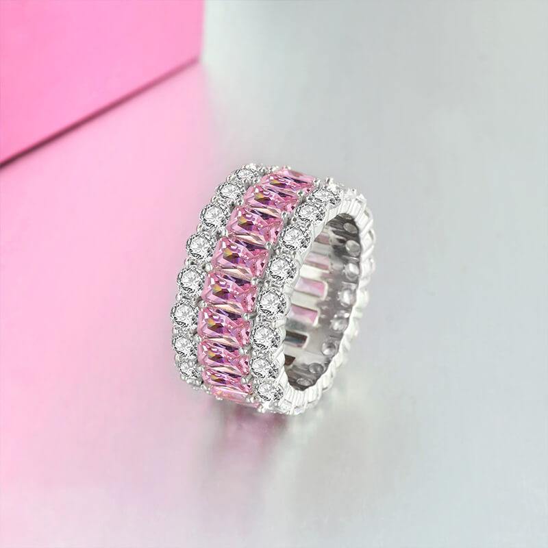 Stackable Square zirconia sterling silver Eternity Band Ring - ReadYourHeart,RRS-R0923