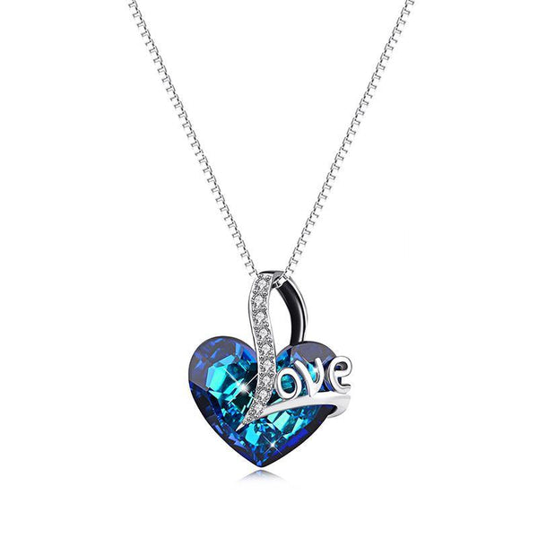 Swarovski Crystal Sterling Silver Necklace Engraved With Love - ReadYourHeart