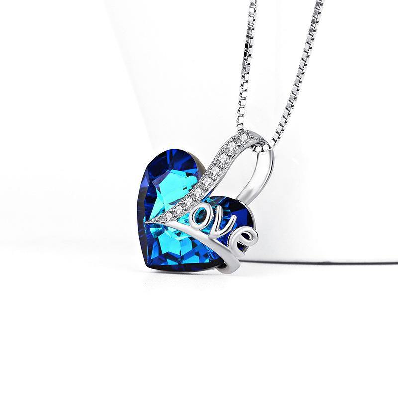 Swarovski Crystal Sterling Silver Necklace Engraved With Love - ReadYourHeart