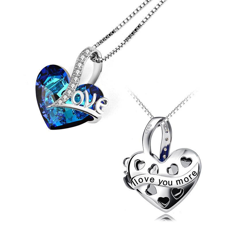 Swarovski Crystal Sterling Silver Necklace Engraved With Love - ReadYourHeart