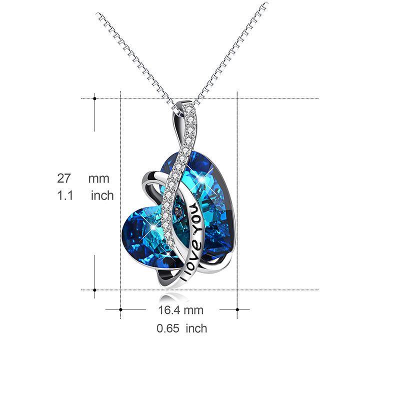 Swarovski crystal sterling silver necklace engraved with I Love You - ReadYourHeart