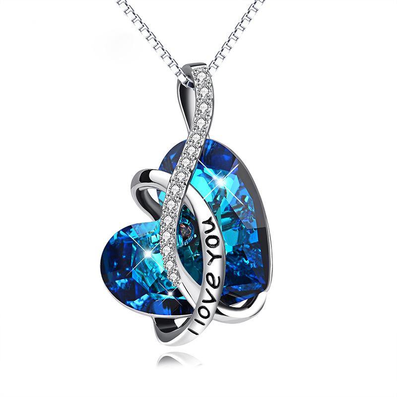 Swarovski crystal sterling silver necklace engraved with I Love You - ReadYourHeart