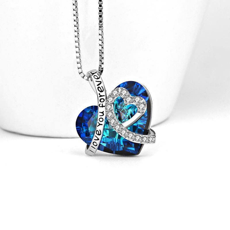 Swarovski crystal sterling silver necklace engraved with I Love You Forever - ReadYourHeart
