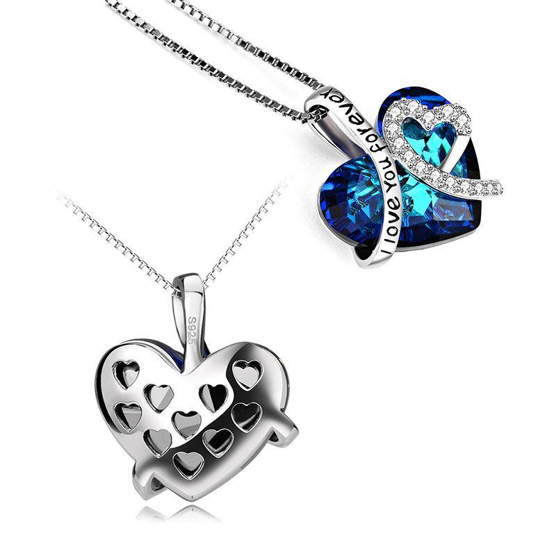 Swarovski crystal sterling silver necklace engraved with I Love You Forever - ReadYourHeart