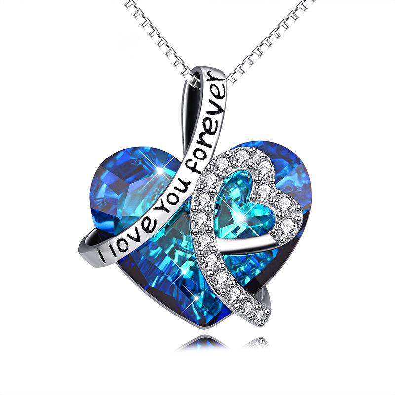 Swarovski crystal sterling silver necklace engraved with I Love You Forever - ReadYourHeart