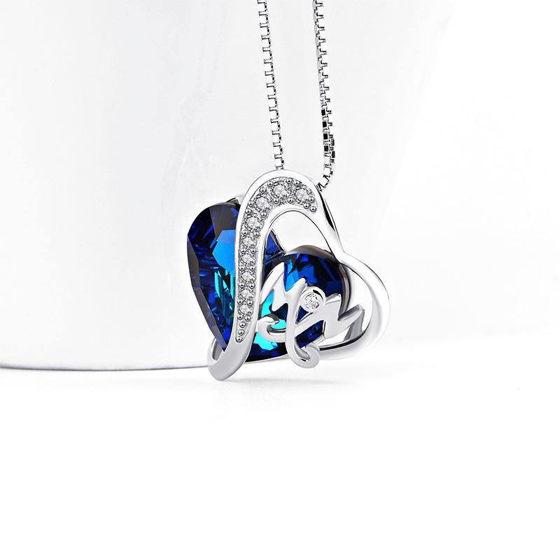 Swarovski Crystal Sterling Silver Necklace Engraved With Mom - ReadYourHeart