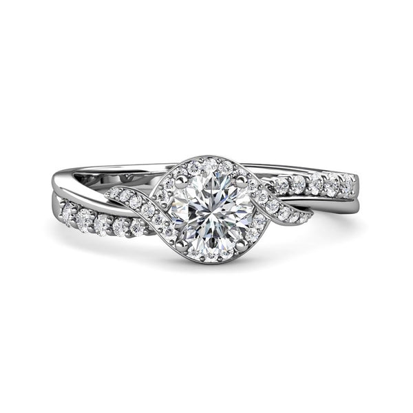 Swirl Bypass Halo Moissanite Twisted Pave Engagement Ring - ReadYourHeart