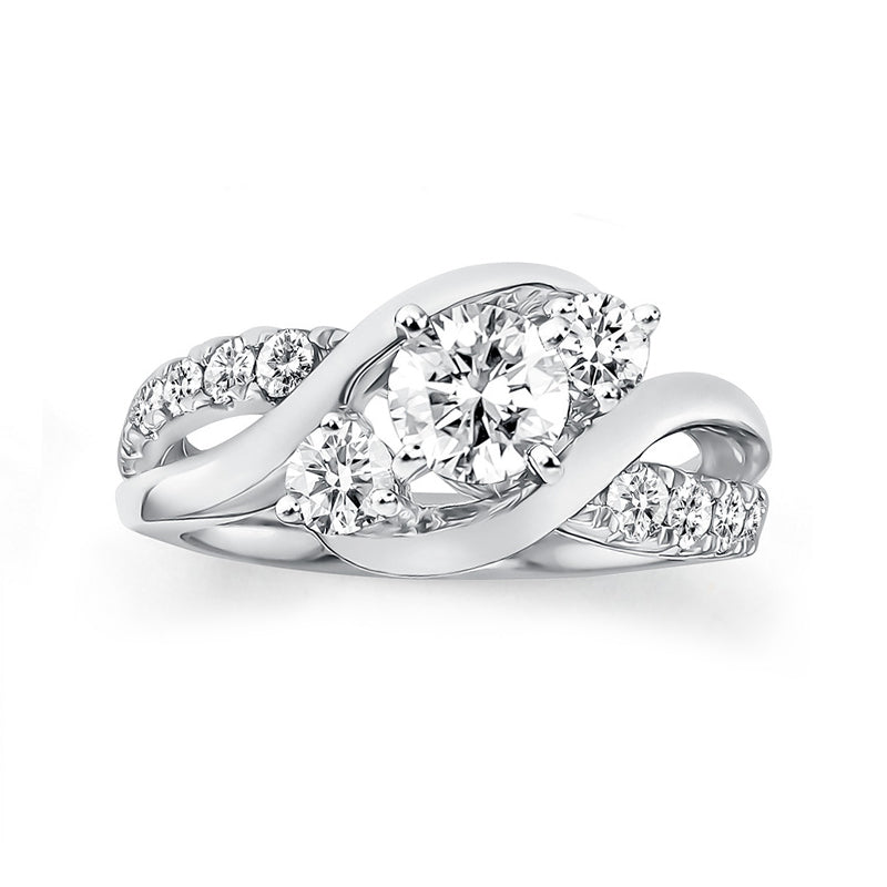 Swirl Three Stone Moissanite Twisted Pave Engagement Ring - ReadYourHeart